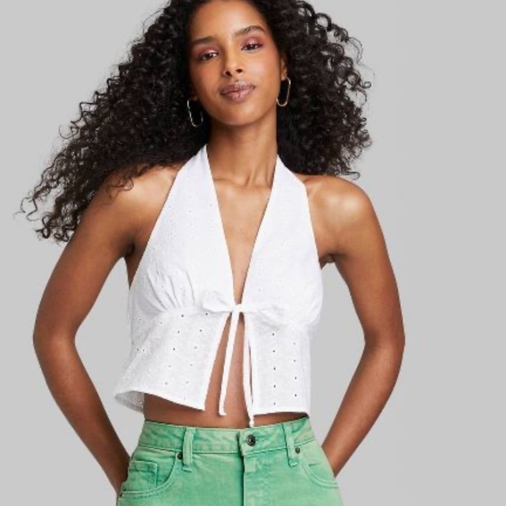 Women's Sleeveless Halter Fly Away Top - Wild Fable white eyelet lace Large nwt